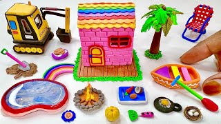 DIY How To Make Polymer Clay Miniature House, Kitchen Set, Excavator, Swimming Pool, Boat, Chair,