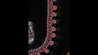 Brazilian Embroidery design for neck, neckline embroidery with beads, stones and bullion roses.