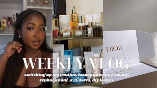 WEEKLY VLOG | switching up my routine, luxury unboxing, jucing, sephora haul, ATL brunch,diy lashes