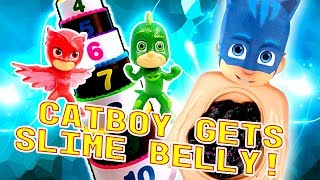 PJ Masks Play the Layer Cake Game and Catboy Gets Slime Belly! W/ Gekko, Owlette & Mr Doh