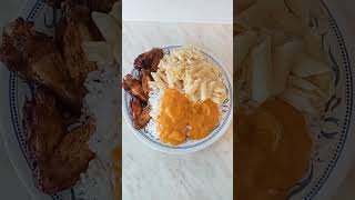 DELICIOUS 😋CREAMY CHEESY PASTA 😋RICE WITH CURRY SAUCE 😋 AND CHICKEN WINGS🙏🏽🥰😋TOO YUMMY 😋