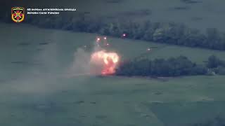 The 45th Artillery Brigade tracking (with a drone) and taking out a Russian BMP/BTR and a Truck