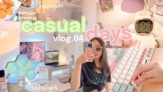 casual days 🌷 desk accessories (divoom, cololight), organising & cleaning, yummy asian snacks | VLOG