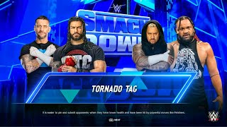 CM Punk & Roman Reigns Vs Solo Sikoa & Jacob Fatu - Tornado Tag Team Match At SmackDown | WWE 2k24