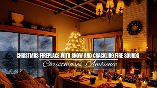 🔴Live🔴 Christmas  Fireplace with snow and crackling fire sound | Christmases  Ambience 🔴Live🔴