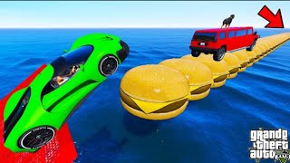 FRANKLIN TRIED IMPOSSIBLE LONGEST BURGER TRACK MEGA RAMP PARKOUR CHALLENGE GTA 5 | SHINCHAN and CHOP