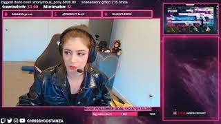 Chrissy Costanza forgets to unmute her mic on stream.