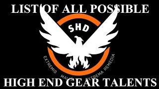 The Division List of all possible talents on high end gear