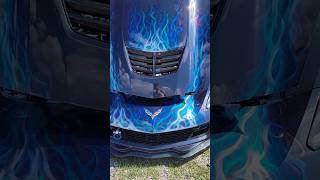 Amazing Custom and classic car finds . Custom Corvette C8 Joker Blue Flames with custome Hood