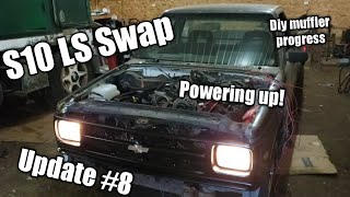 S10 LS Swap Update #8...front crossmember...diy muffler...powering up the truck!