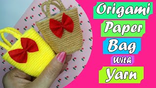 Origami Mini Paper Handbag with Yarn | Mini Bag made of Paper and Yarn | Diy Works