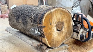 See How An Experienced Young Carpenter Turned A Rotten Log Into A Thousand Dollar Coffee Table