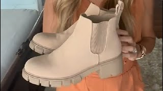 Athlefit Bottines Chelsea tendance pour femme avec semelle crantée et talon épais à enfiler élastiqu