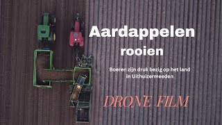 Aardappelen rooien in Uithuizermeeden  4k drone film