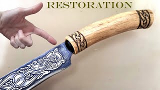 Drawing on metal. Restoration knife. How to make a Viking knife