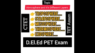 Earth's Atmosphere:[Troposphere,Stratosphere,Mesosphere,Thermosphere,Exosphere] D.El.Ed PET, CTET.