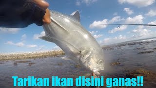 MANCING DI UJUNG LANDASAN NGURAH RAI BALI PAS AIR SURUT SERU SEKALI #mancing #landasan #shorecasting