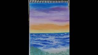 Pintando uma praia com giz pastel seco/Painting a beach with dry pastel chalk #shorts