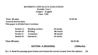 Class 8 English periodic test 1 question paper (2022 - 2023) | Unit test 1