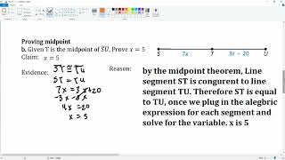 Claim-Evidence-Reason Proving of Vertical Angles and Midpoint. Question 6