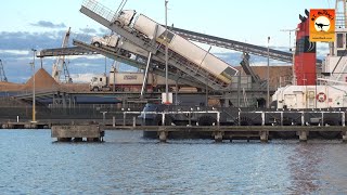 Ozoutback truckers - Wood Chip Trucks unloading in Portland Harbour - Victoria, Australia