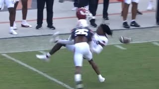 HELMET FLIES OFF AFTER BIG HIT! Arkansas Defender smokes Auburn Wide Receiver!