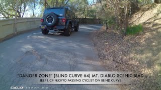 FOUR VEHICLES PASSING CYCLIST "DANGER ZONE" (BLIND CURVE #4) MT. DIABLO SCENIC BLVD