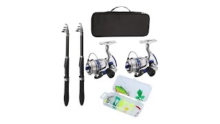 Fishing Pole Combo Set, All-in-one 2.1m/6.89ft Full Kit 2PCS Collapsible Rods + 2PCS Spinning Reels