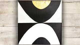 Abstract Acrylic Painting Black and White With Gold Leaf