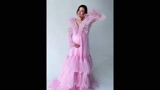 Maternity Tulle Dress for Photoshoot Pregnancy Ladies Puffy Long Bathrobe