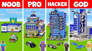 Minecraft NOOB vs PRO vs HACKER vs GOD: POLICE STATION BUILD CHALLENGE in Minecraft / Animation