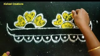 3 Easy Border Rangoli designs, muggulu borders, kolam side borders