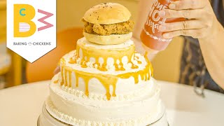 Epic Cake: Fried Chicken Sandwich Cornbread Cake w/ Hot Honey