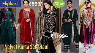 Trendy Velvet Kurta Sets Haul | Flipkart Partywear Velvet Kurti Sets Haul