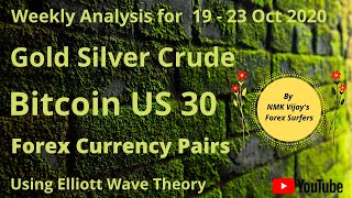 Gold Silver Crude Bitcoin US30 Forex pairs Weekly Analysis for 19-23 Oct 2020 Using Elliott wave.