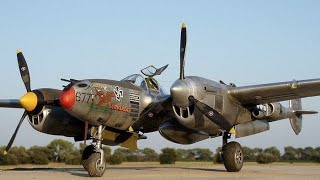 Big Old LOCKHEED P38 AIRCRAFT ENGINES Cold Starting Up