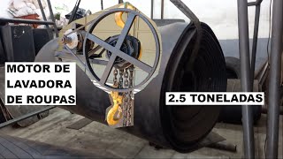 TALHA MOTORIZADA ELEVANDO CARGA DE 2 500KG 2,5 TONELADAS COM MOTOR DE MÁQUINA DE LAVAR ROUPAS