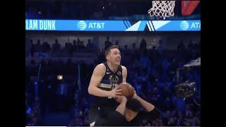 Pat Connaughton jumps over Giannis Antetokounmpo at Slam Dunk Contest