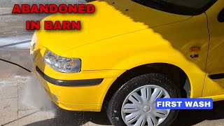 First Wash in 7 Years: the yellow SAMAND ABANDONED in Barn! |  Car Detailing Restoration😩🤮🙉