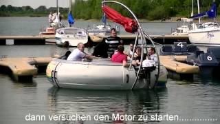 Xanten am Vatertag 2012.Da versuchen 8 Freunde  Motorboot zu fahren.