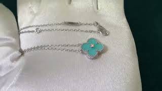 Vintage turquoise necklace 18K white gold pendant