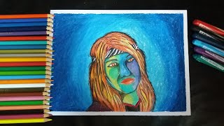 Draw Girl faced blue - step by step