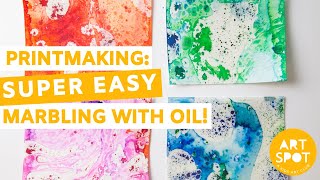 Printmaking For Kids: Super Easy Marbling with Oil!