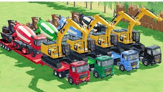 TRANSPORTING EXCAVATOR VOLVO, MIXER TRUCK, BULLDOZER KOMATSU TO GARAGE WITH SCANIA TRUCK   FS22 #313