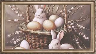 VINTAGE EASTER BUNNY EASTER EGGS FREE TV ART SPRING WALLPAPER SILENT BACKGROUND FRAMED PAINTING 4K