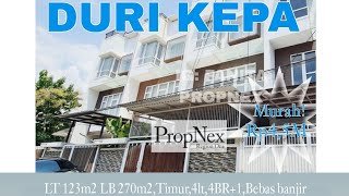 Murah!Dijual rumah bgs di Duri Kepa,JakBar LT 123m2 LB 270m2,Timur,4Lt,4BR+1,Bebas banjir,Rp4,5M