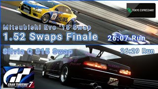 GT7 1.52 Swaps Finale Mitsubishi EVO and Nissan Silvia Q at Tokyo Expressway 600 V 1.52