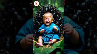 😭 so cute little monk baby with giant ants 😭 cute baby 😍 #shorts #cute #funny #cutebaby