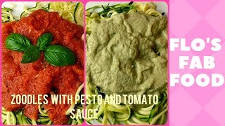 Easy zucchini noodles recipe with pesto and tomato sauce // Flo's Fab Food