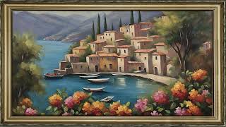 FREE TV ART  SCREENSAVER BACKGROUND FRAMED ITALIAN VILLAGE FLORAL PAINTING NO SOUND WALLPAPER 4K